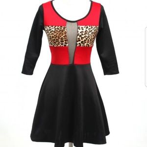 Love J USA Animal Print ALine Sheer Dress Stretch
